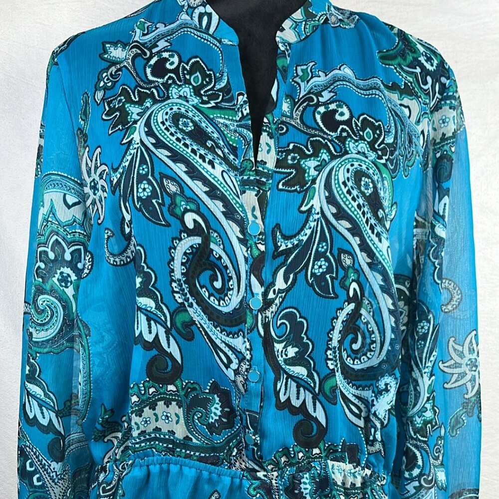 New York and Company Cinch Waist Sheer Top Sz S